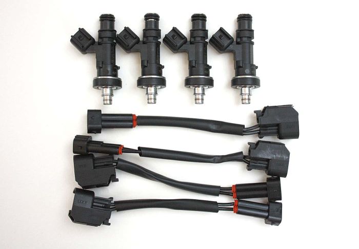 Honda F-Series, S2000, Hayabusa GSXR 1300 R Fuel Injectors with wired plug n' play adapters.