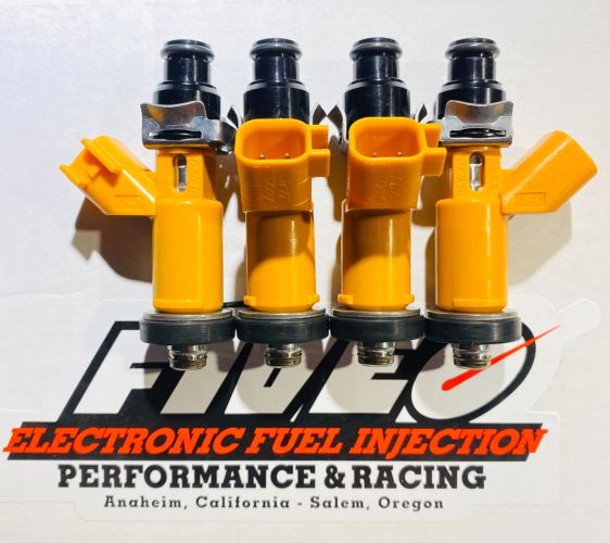 Denso 2000 cc/min fuel injectors configured to fit Acura and Honda B-series engines.  Complete flow-balanced set with pigtail connectors included.